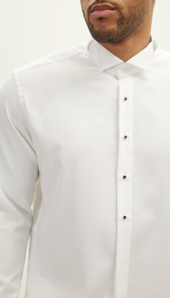 Wing Classical Top Front Stud Tuxedo Shirt - Houndstooth - Ron Tomson