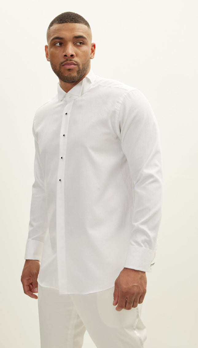 Wing Classical Top Front Stud Tuxedo Shirt - Houndstooth - Ron Tomson