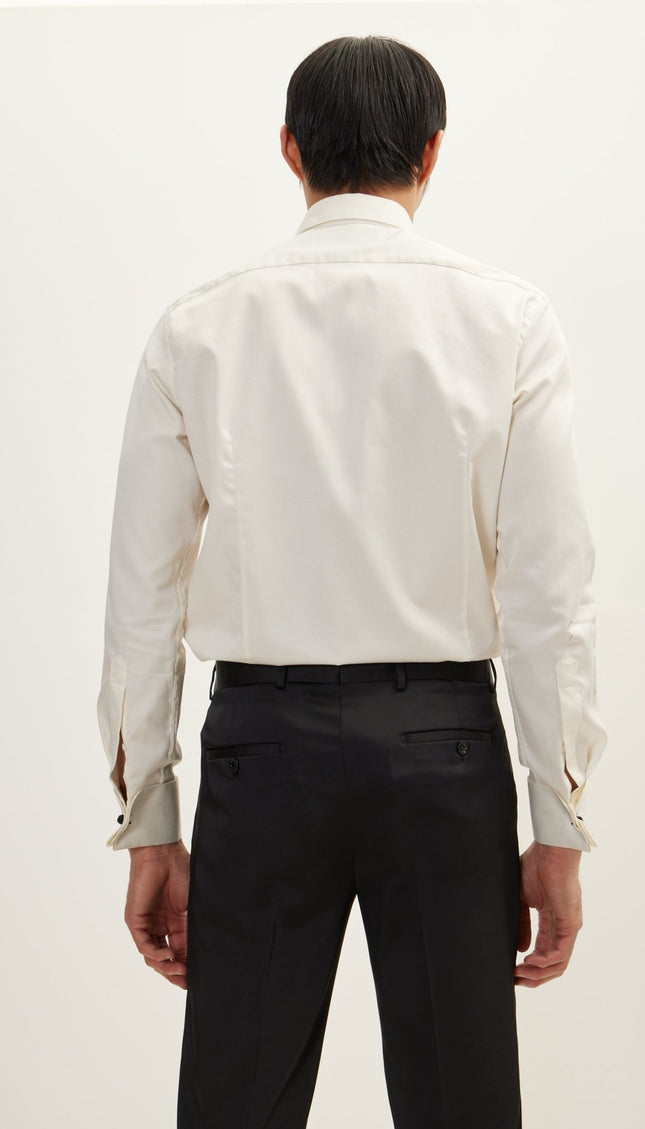 Wing Classical Top Front Stud Tuxedo Shirt - Light Beige - Ron Tomson