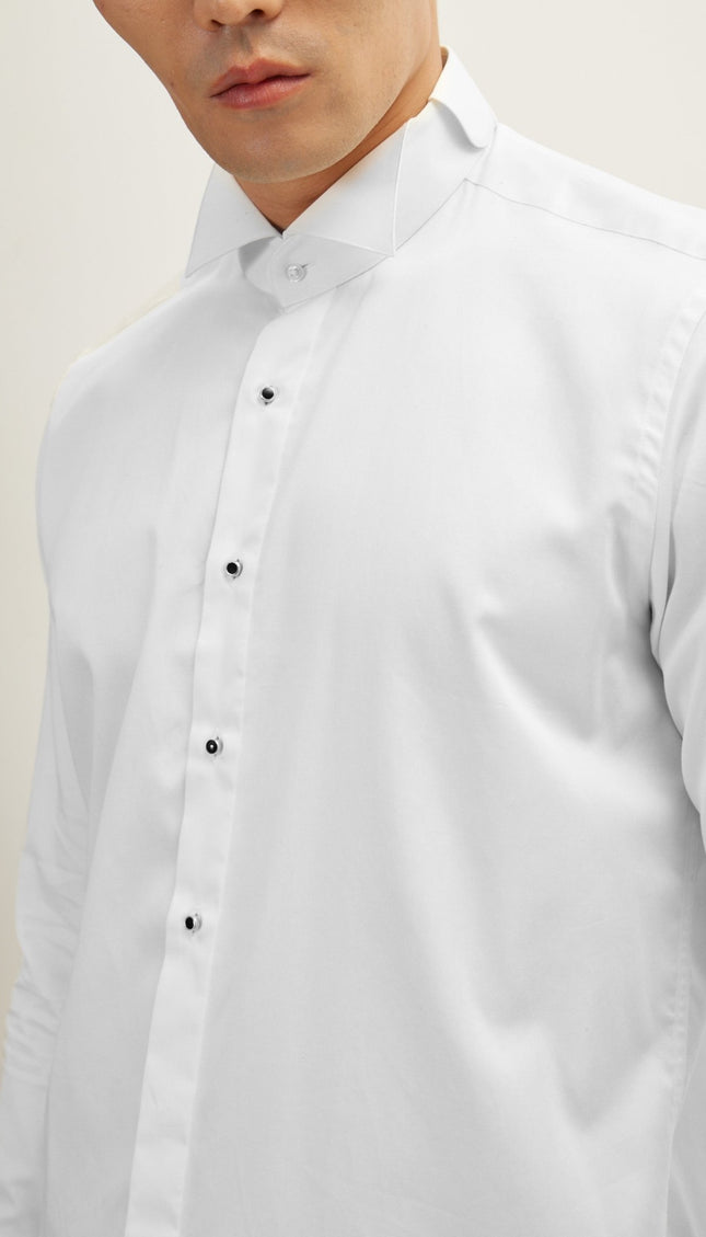 Wing Classical Top Front Stud Tuxedo Shirt - White - Ron Tomson