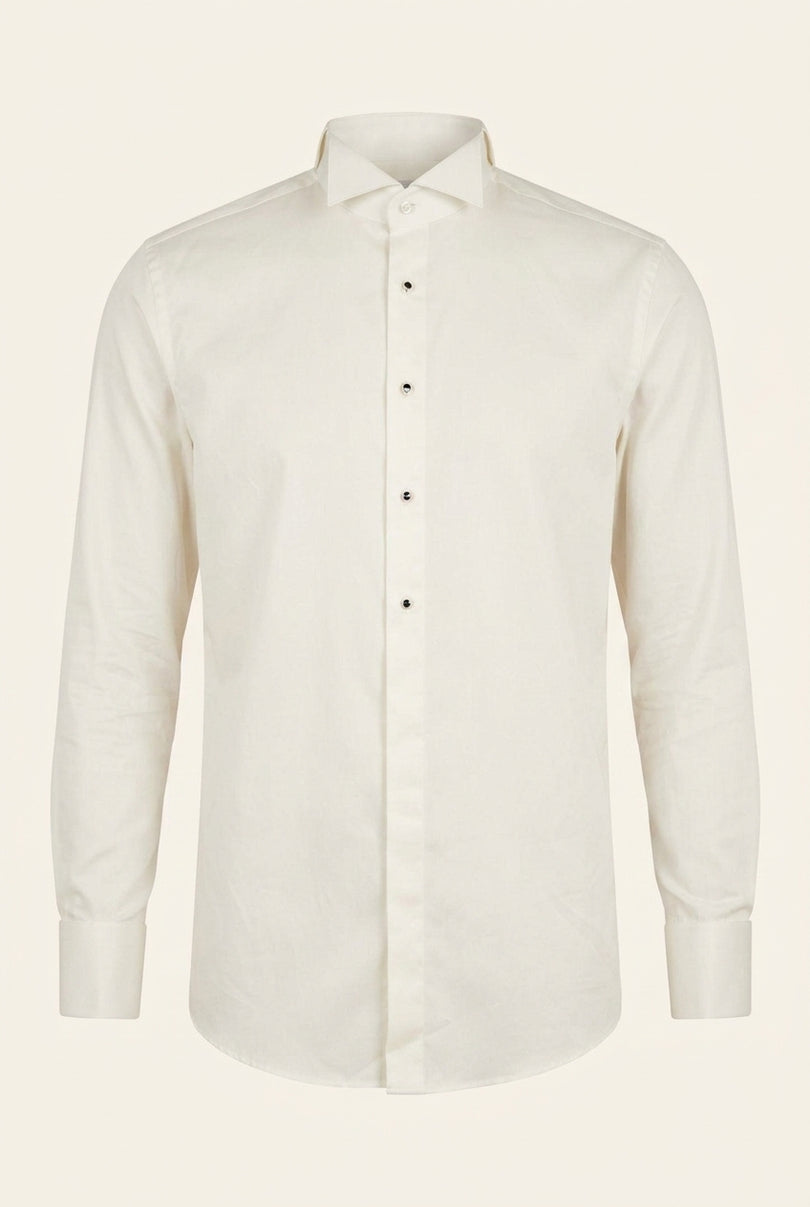 Wing Collar Tuxedo Shirt - Light Beige - Front