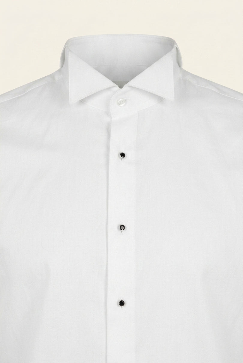 Wing Collar Tuxedo Shirt - White - Detail