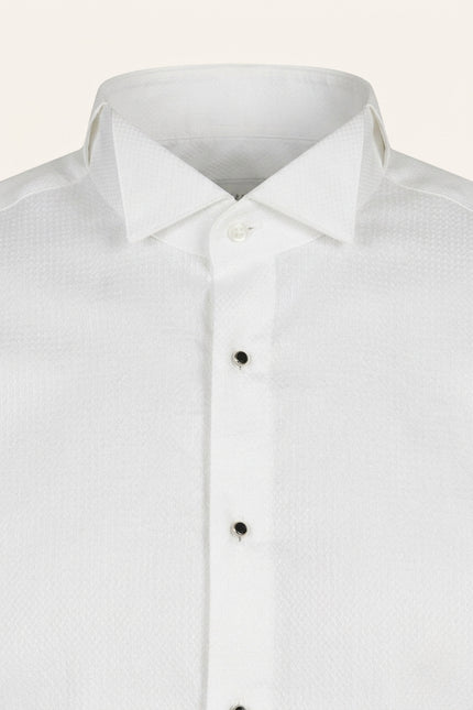 Wing Collar Tuxedo Shirt - White - Detail