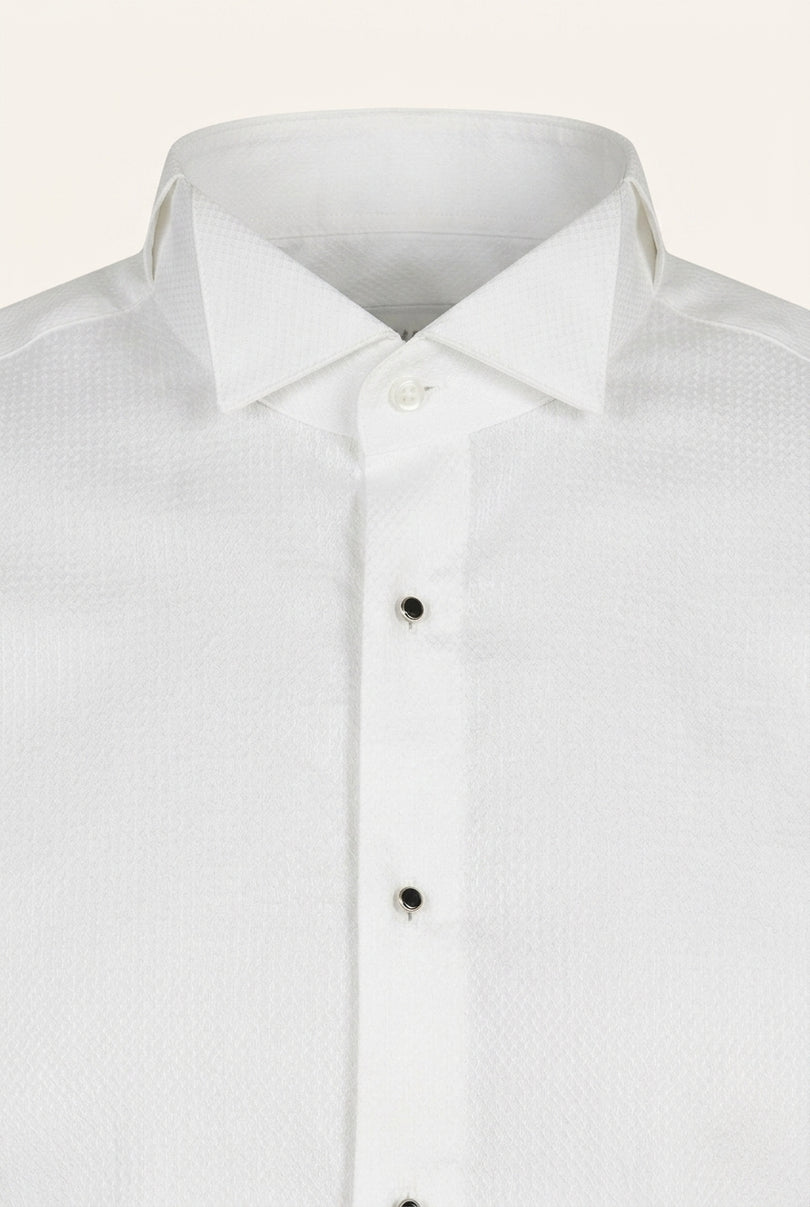 Wing Collar Tuxedo Shirt - White - Detail