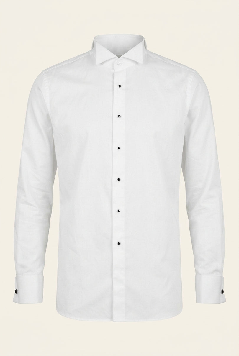 Wing Collar Tuxedo Shirt - White - Front