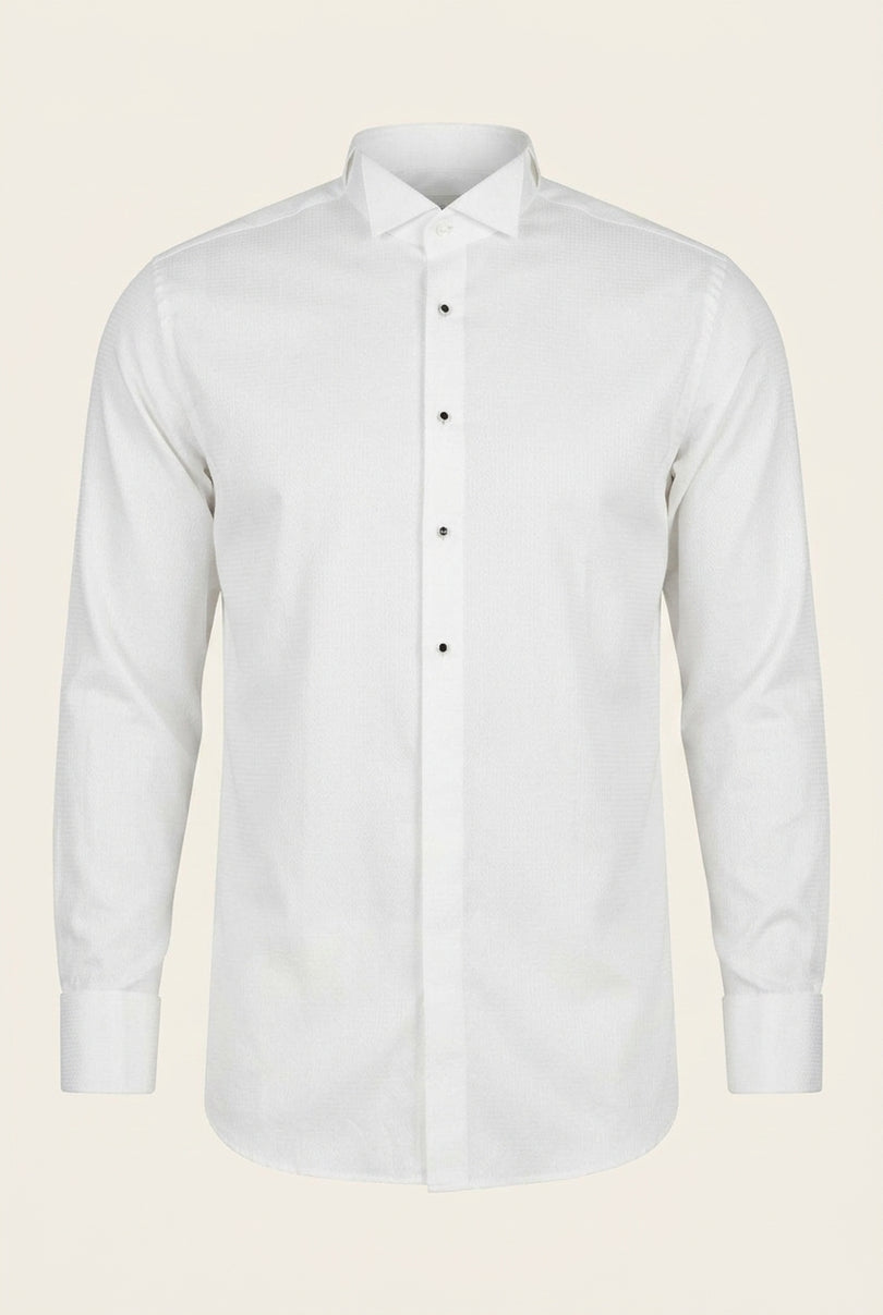 Wing Collar Tuxedo Shirt - White - Front