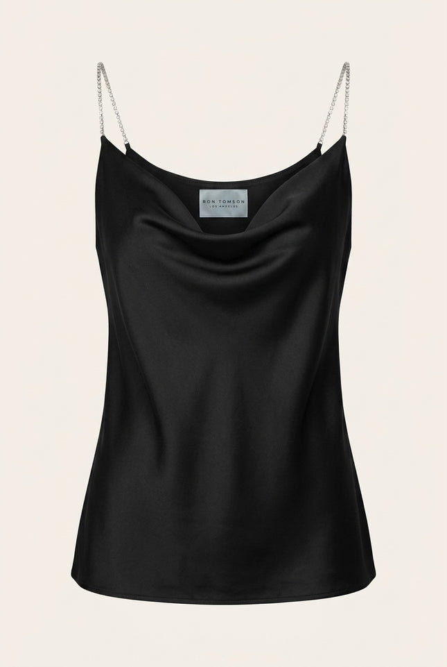 Women's Jewel Straps Camisole - Black - Front