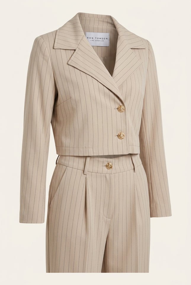 Women's Pinstripe Suit - Stone - Front