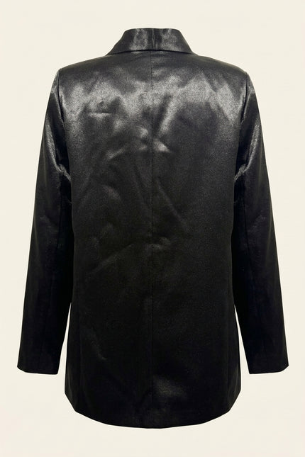 Women's Shawl Detail Sateen Blazer - Black - Back