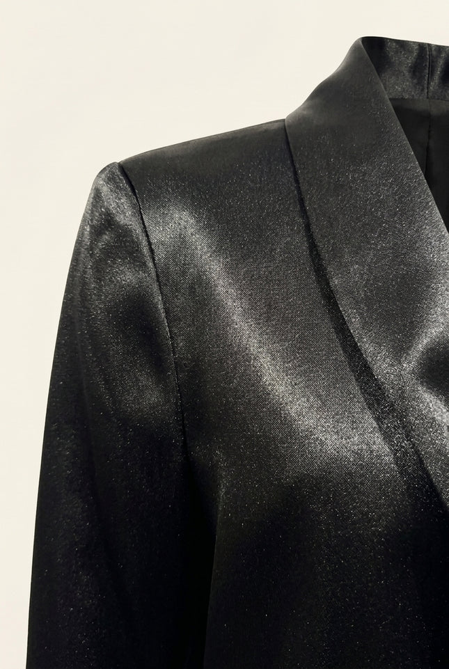 Women's Shawl Detail Sateen Blazer - Black - Detail