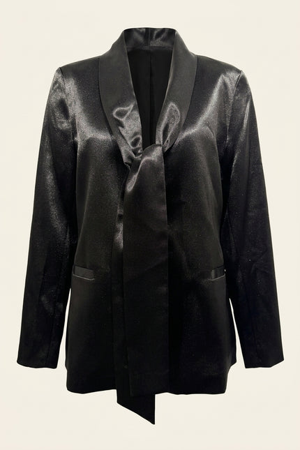 Women's Shawl Detail Sateen Blazer - Black - Front