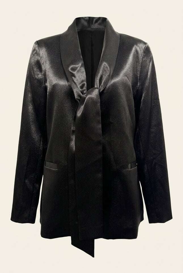 Women's Shawl Detail Sateen Blazer - Black - Front