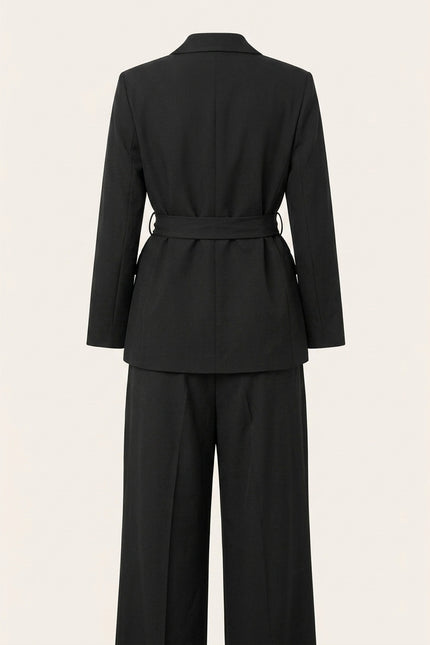 Women's Shawl Lapel Belted Suit - Black - Back