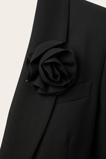 Women's Shawl Lapel Belted Suit - Black - Detail