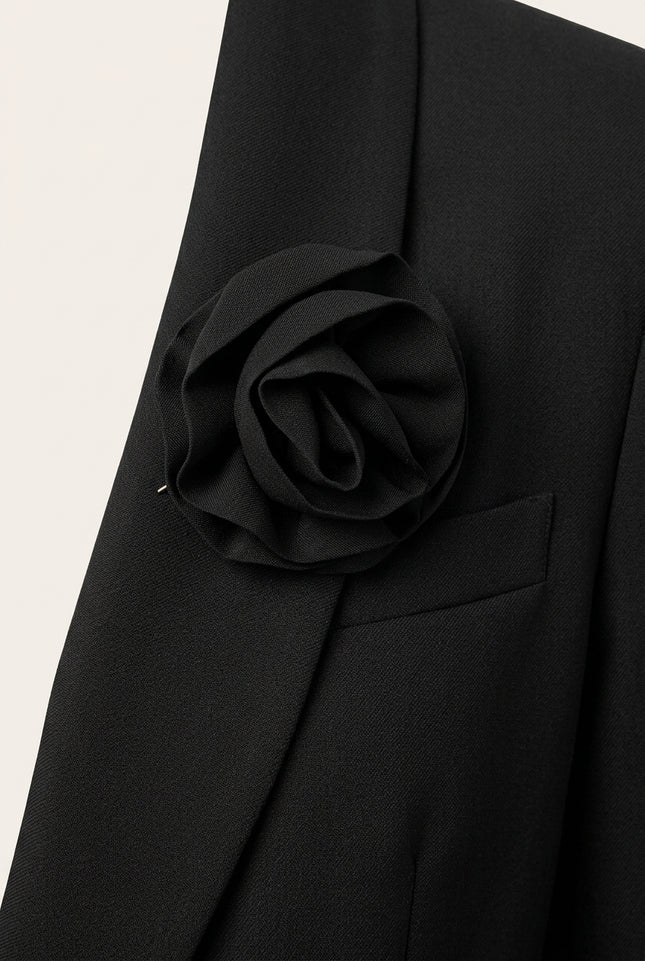 Women's Shawl Lapel Belted Suit - Black - Detail