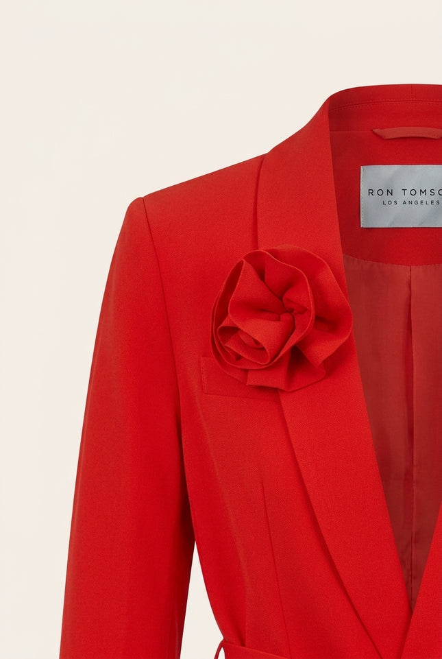 Women's Shawl Lapel Belted Suit - Red - Detail