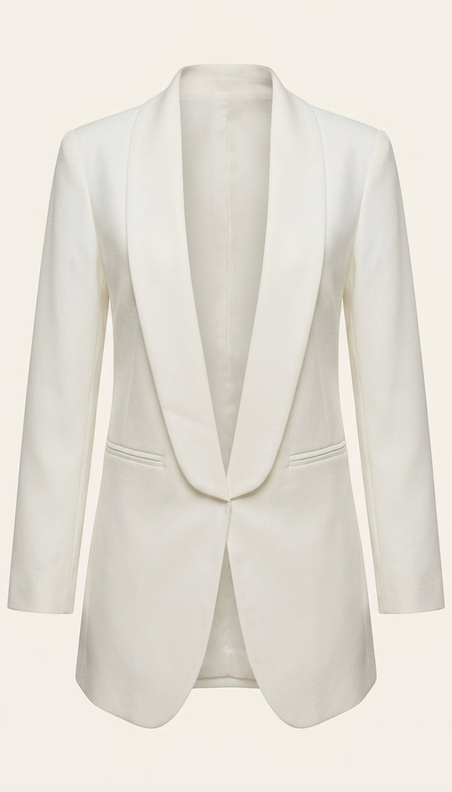 Women's Shawl Lapel Blazer - White - Front