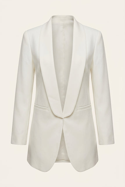 Women's Shawl Lapel Blazer - White - Front