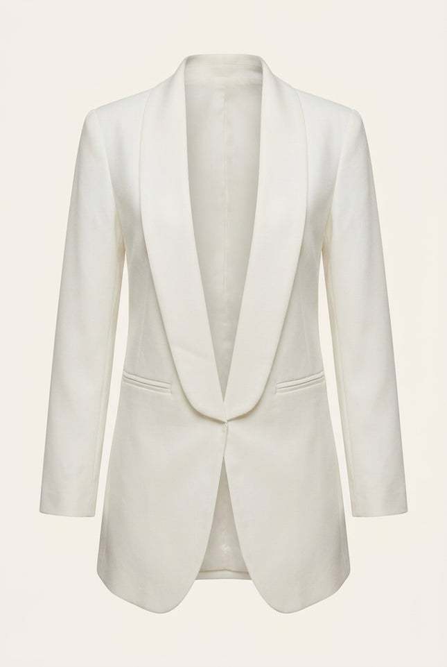 Women's Shawl Lapel Blazer - White - Front