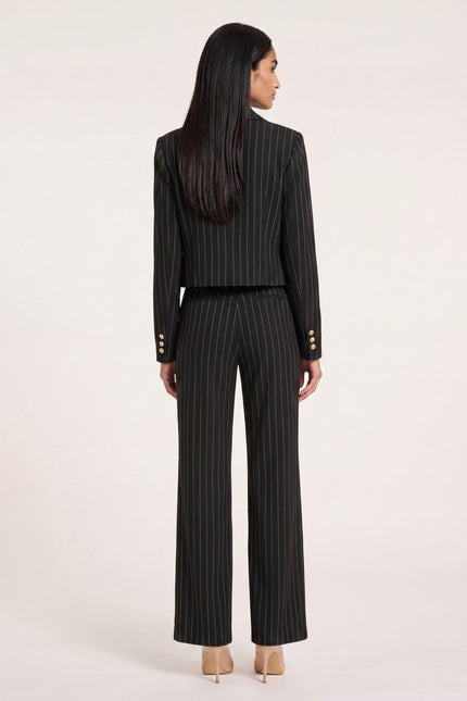 Pinstripe Double-Breasted Cropped Blazer - Black - back view