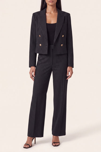 Pinstripe Double-Breasted Cropped Blazer - Black - detail view