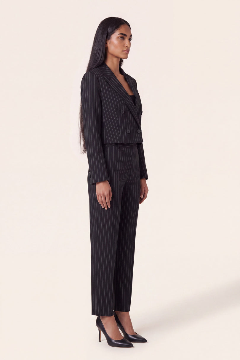 Pinstripe Double-Breasted Cropped Blazer - Black - side view