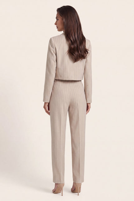 Pinstripe Double-Breasted Cropped Blazer - Stone - back view