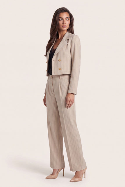 Pinstripe Double-Breasted Cropped Blazer - Stone - side view