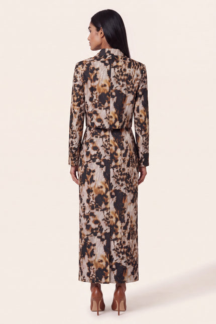 Allover Print Cropped Jacket and Skirt - Brown - back view