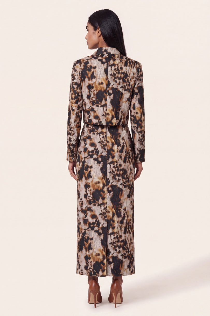 Allover Print Cropped Jacket and Skirt - Brown - back view