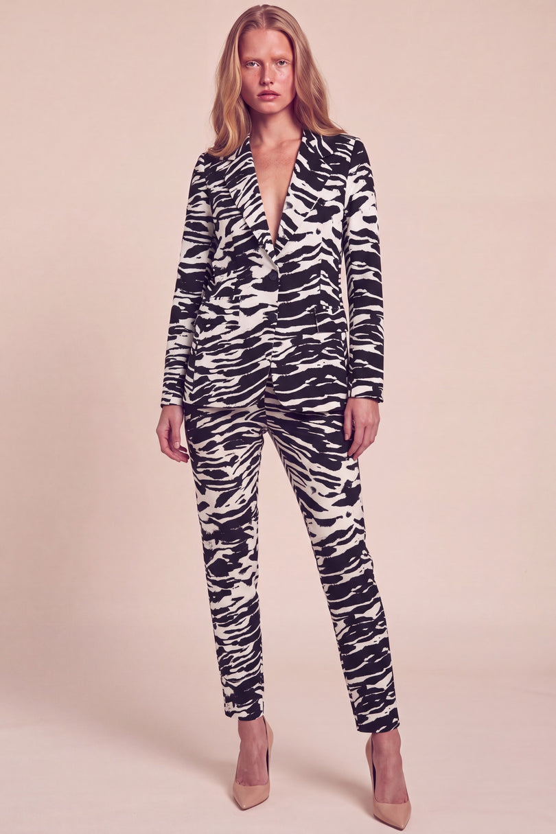 Zebra Print Suit Jacket - Black White - front view