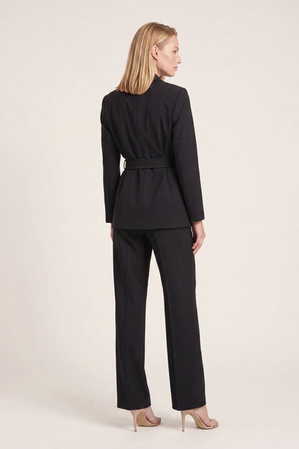 Women's Shawl Lapel Belted Suit - Black - back view