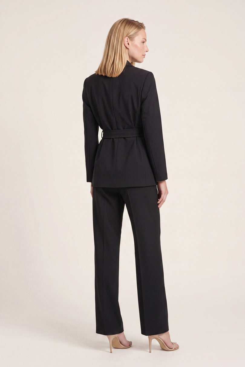 Women's Shawl Lapel Belted Suit - Black - back view