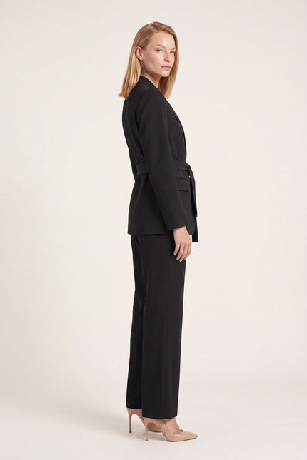 Women's Shawl Lapel Belted Suit - Black - side view