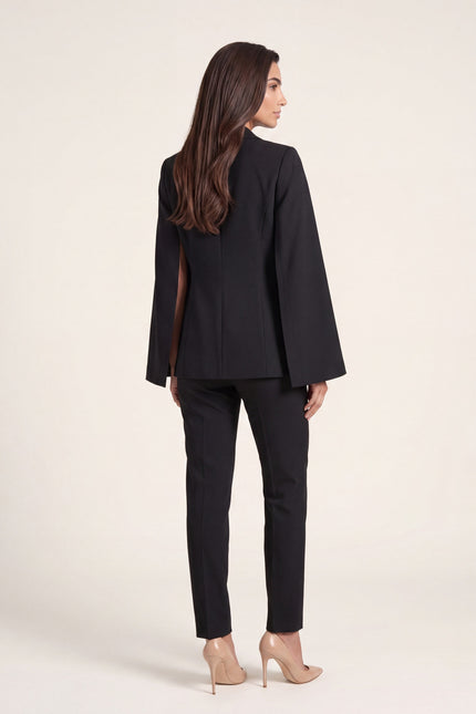Double-Breasted Cape Blazer - Black - back view