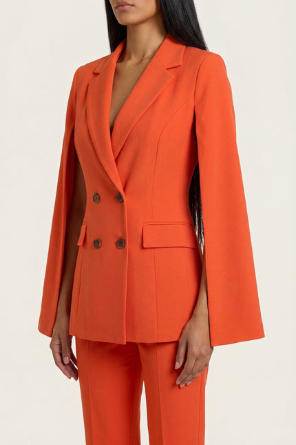 Double-Breasted Cape Blazer - Orange - detail view