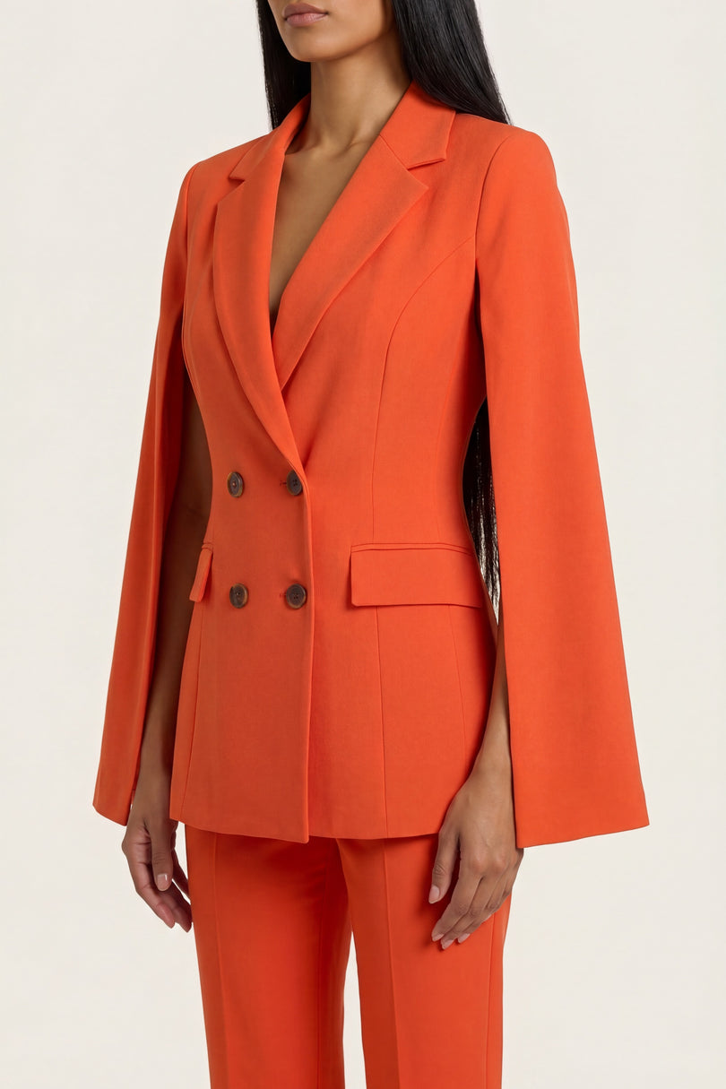 Double-Breasted Cape Blazer - Orange - detail view