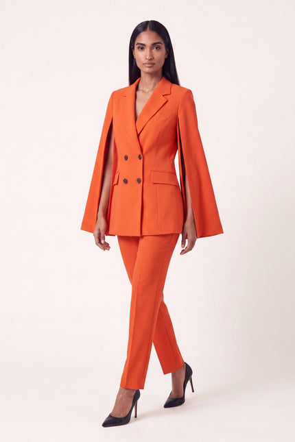 Double-Breasted Cape Blazer - Orange - front view