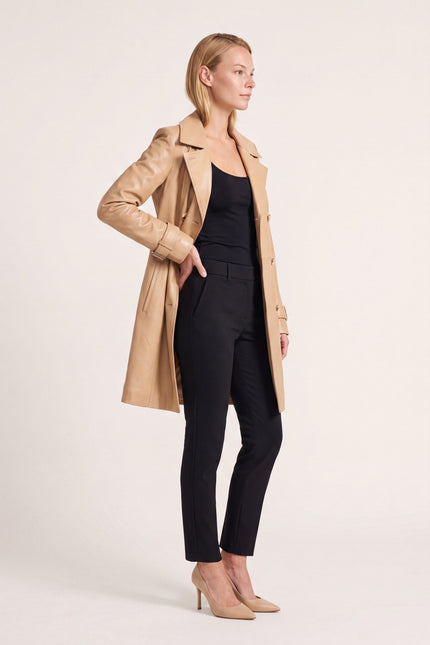 Lambskin Leather Double-Breasted Trench Coat - Dark Beige - side view