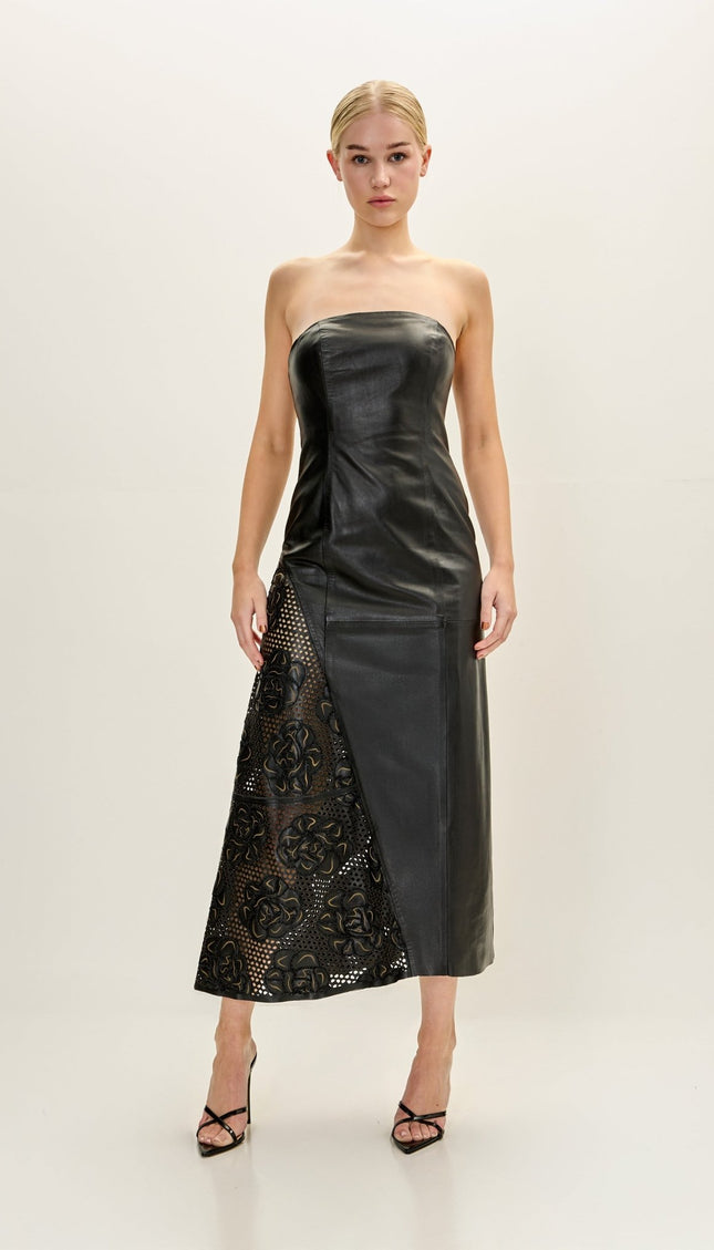 Women's Genuine Leather Dress - Black - Ron Tomson