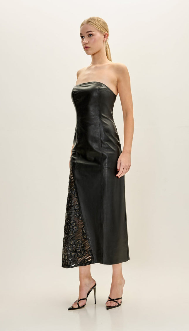 Women's Genuine Leather Dress - Black - Ron Tomson