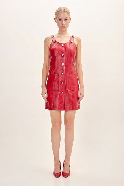 Lambskin Mini Tank Dress - Red - front view