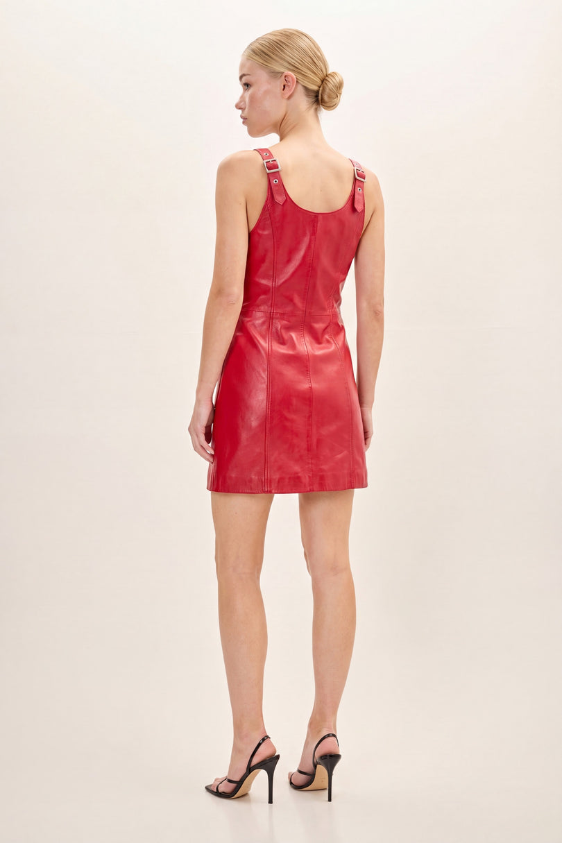 Lambskin Mini Tank Dress - Red - back view