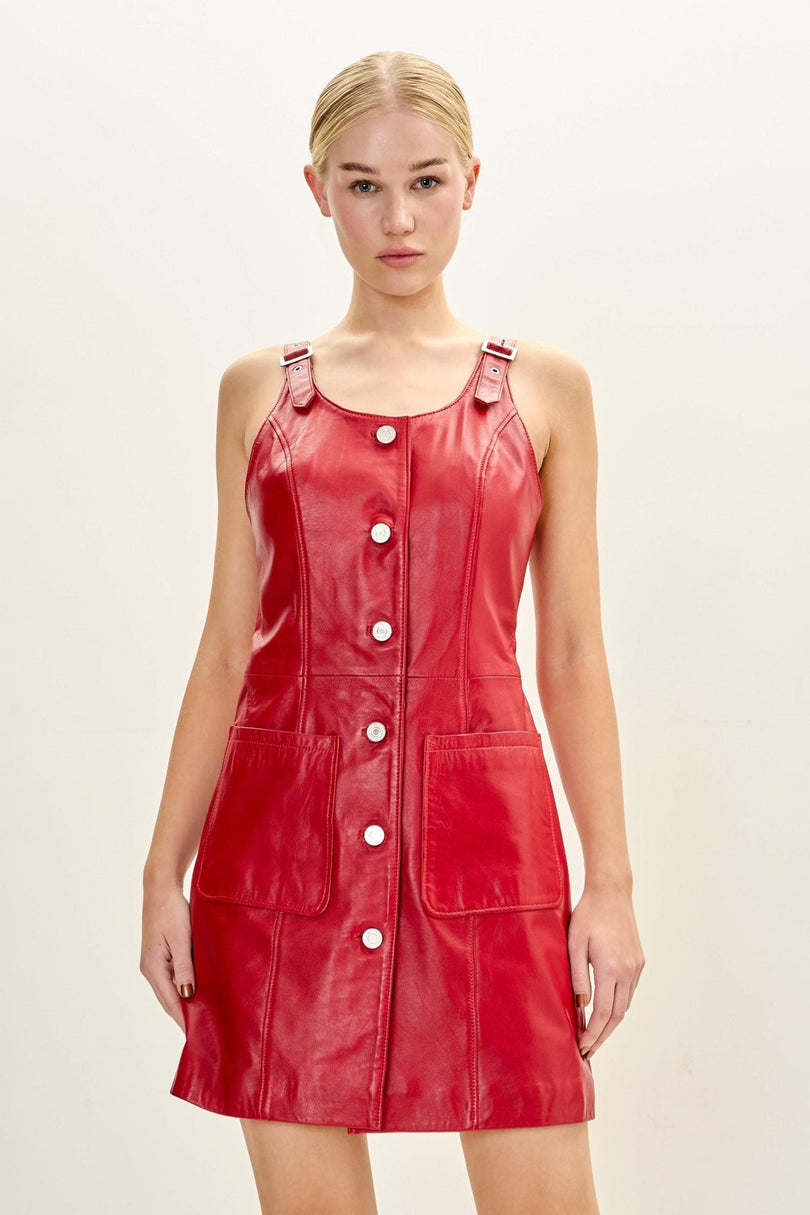 Lambskin Mini Tank Dress - Red - detail view