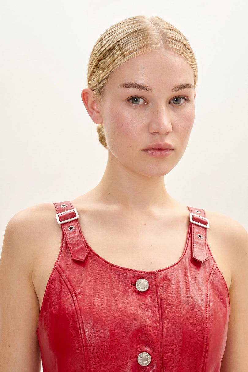 Lambskin Mini Tank Dress - Red - macro view