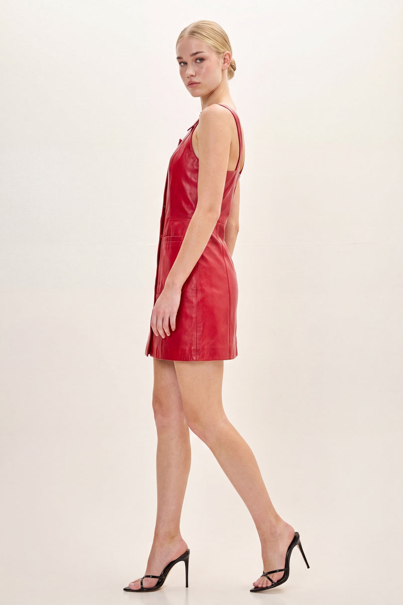 Lambskin Mini Tank Dress - Red - side view