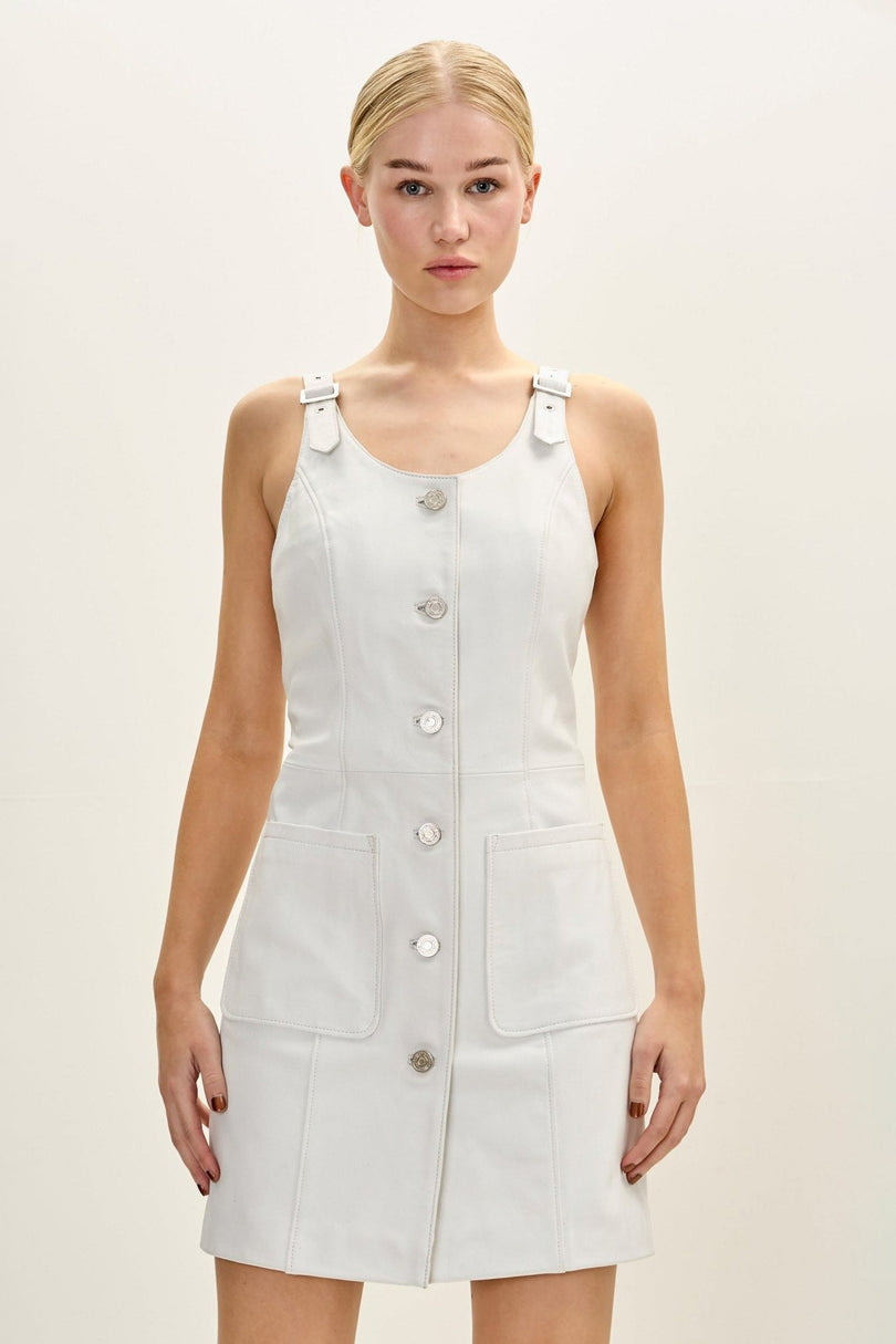 Lambskin Leather Mini Dress - White - freestyle view
