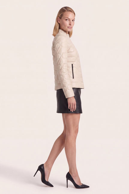 Lambskin Leather Puffer Jacket - Beige - side view