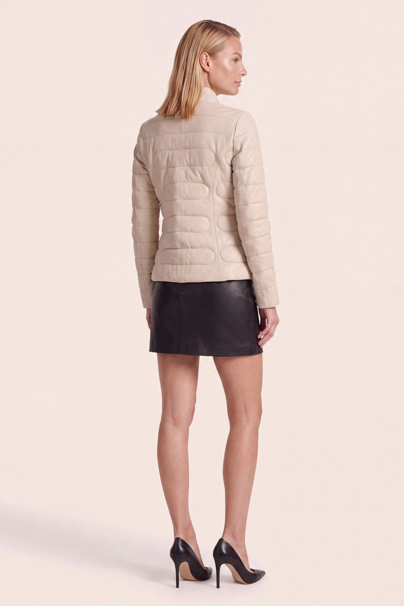 Lambskin Leather Puffer Jacket - Beige - back view