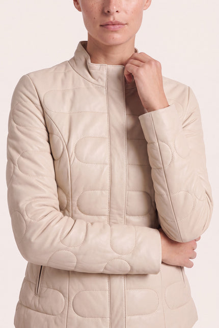 Lambskin Leather Puffer Jacket - Beige - detail view